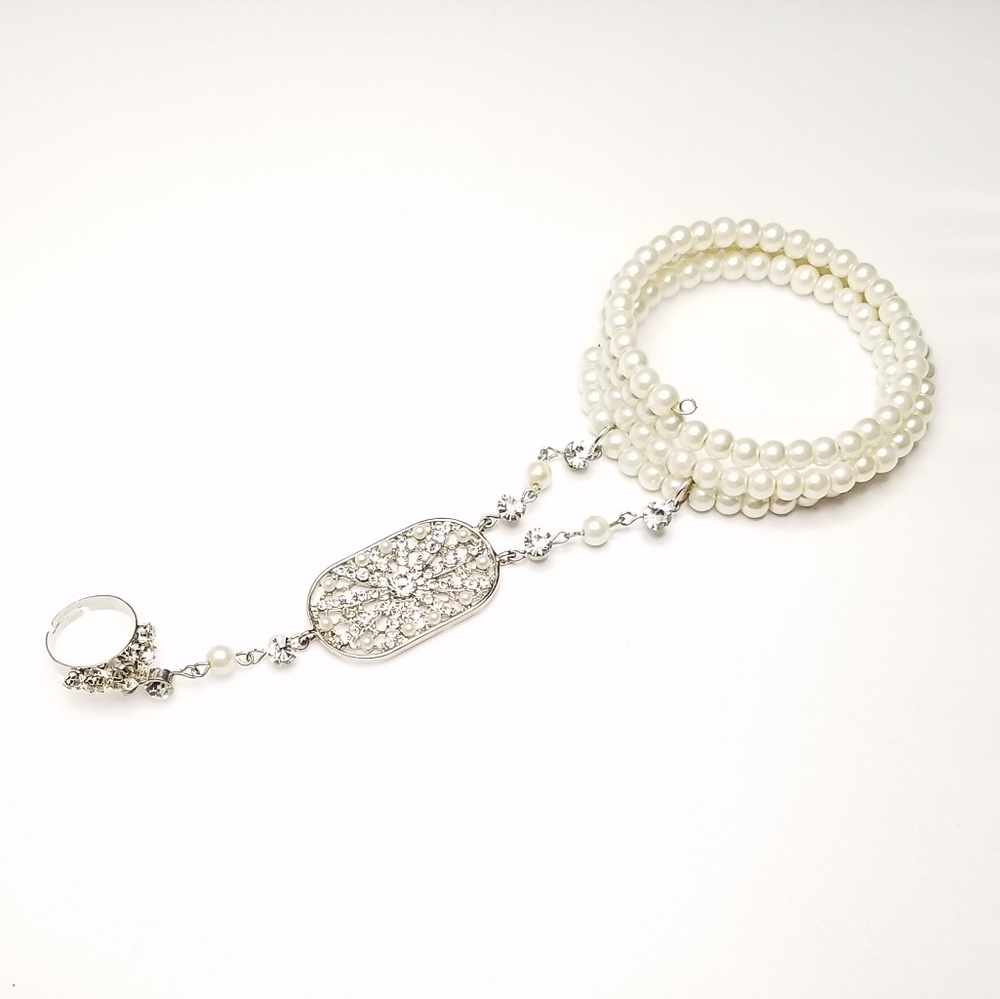 Faux Pearl Rhinestone Slave Bracelet Wedding Bling